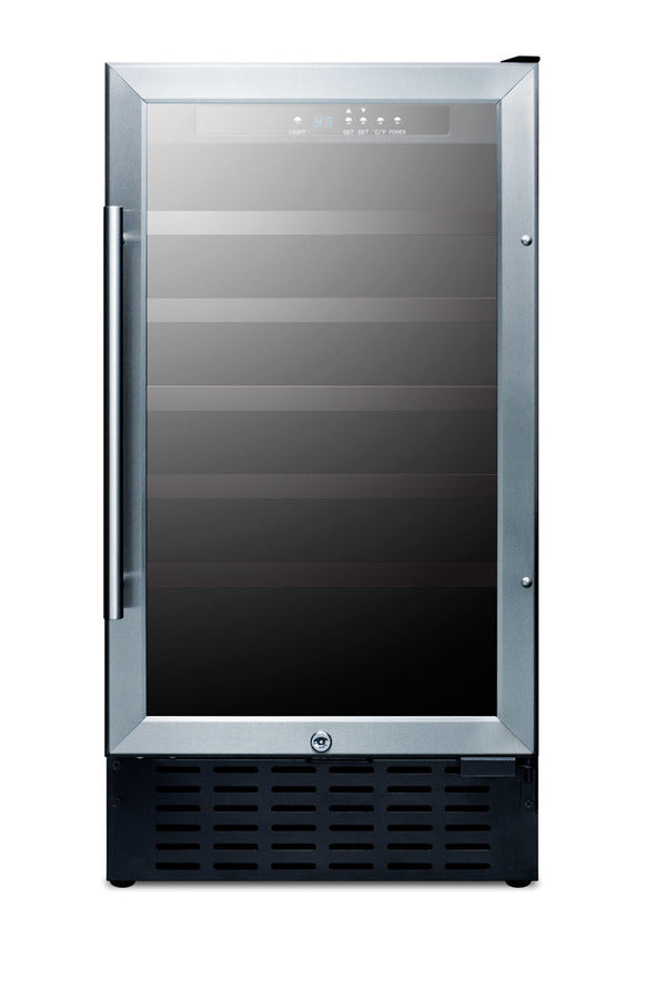 18" wide wine cellar for built-in or freestanding use, with digital controls, lock, and LED lighting (Model SWC1840BLHD)