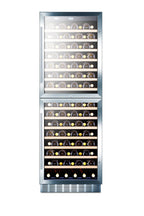 Accucold Dual zone 118 bottle wine cellar with two glass doors and stainless steel wrapped cabinet; for built-in or freestanding (Model SWC1875BCSS)