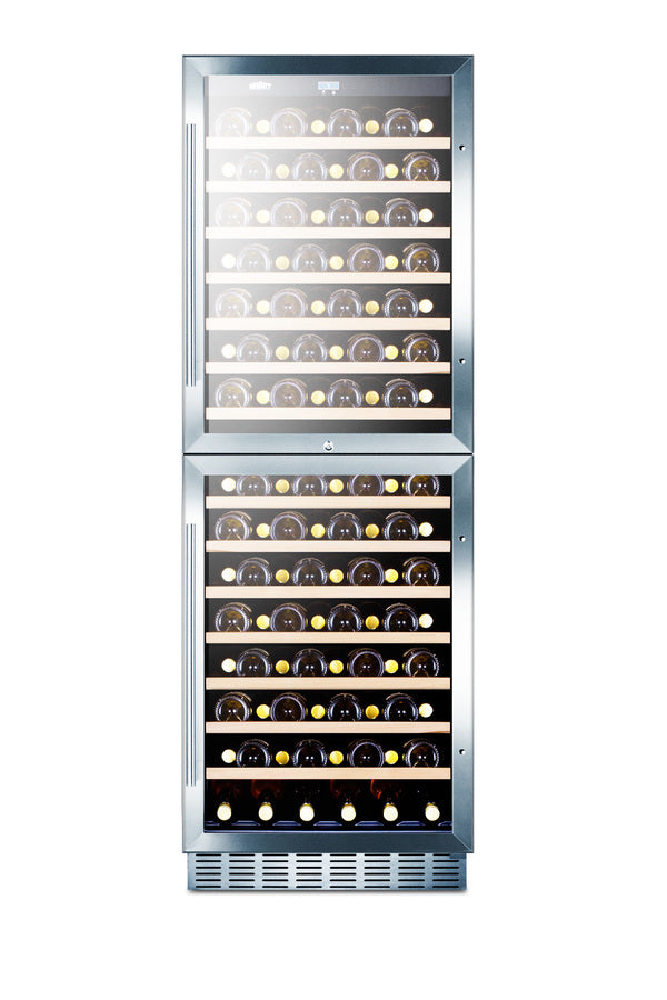 Accucold Dual zone 118 bottle wine cellar with two glass doors and stainless steel wrapped cabinet; for built-in or freestanding (Model SWC1875BCSS)