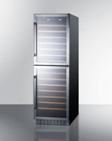 Accucold Dual zone 118 bottle wine cellar with two glass doors and digital thermostats; for built-in or freestanding