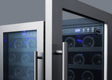 30" wide built-in undercounter dual zone wine cellar with seamless stainless steel trimmed glass French doors, locks, an - Detail