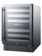 Dual zone built-in wine cellar with seamless SS trimmed glass door, full extension shelves, digital thermostat, and stai