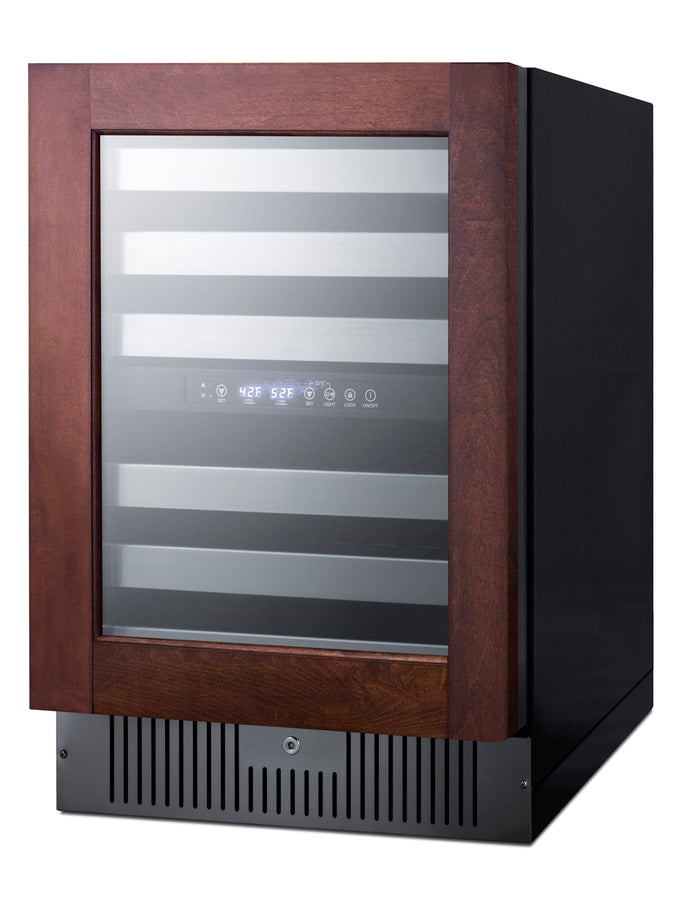 Dual zone built-in wine cellar with panel-ready glass door, full extension shelves, digital thermostat, and black cabine
