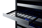 Accucold Dual zone built-in wine cellar with panel-ready glass door, full extension shelves, digital thermostat, and black cabine (Model SWC532BLBISTPNR)