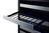 Accucold Dual zone built-in wine cellar with panel-ready glass door, full extension shelves, digital thermostat, and black cabine (Model SWC532BLBISTPNR)