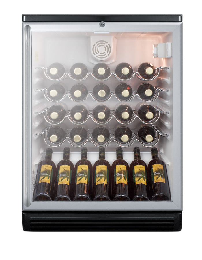 Commercially approved counter height wine cellar with glass door, black cabinet, lock and full length towel bar handle
