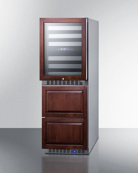 Accucold 24" Wide Combination built-in/freestanding Upright Dual Zone Wine Cellar and 2-drawer Refrigerator,