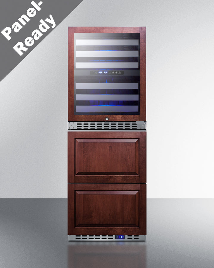 24" Wide Combination built-in/freestanding Upright Dual Zone Wine Cellar and 2-drawer Freezer, Panel-ready Front (Model 