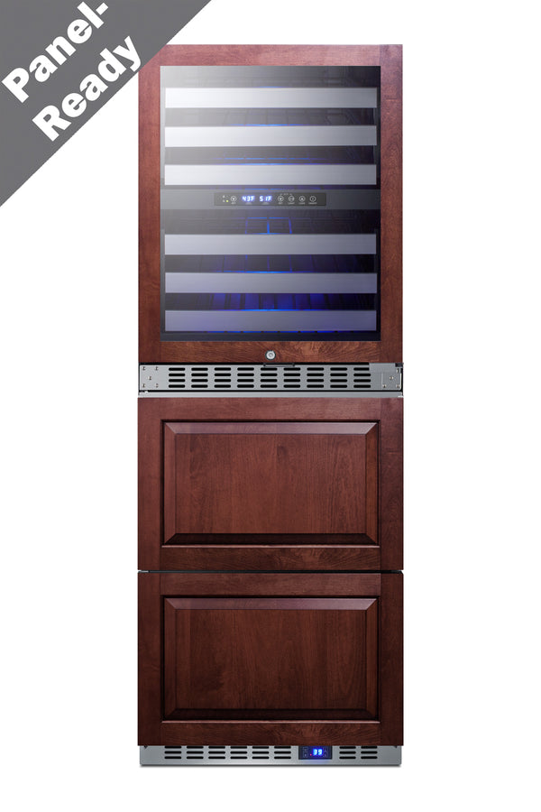 Accucold 24" Wide Combination built-in/freestanding Upright Dual Zone Wine Cellar and 2-drawer Refrigerator, Panel-ready Front (Model SWCDAR24PNRLHD)