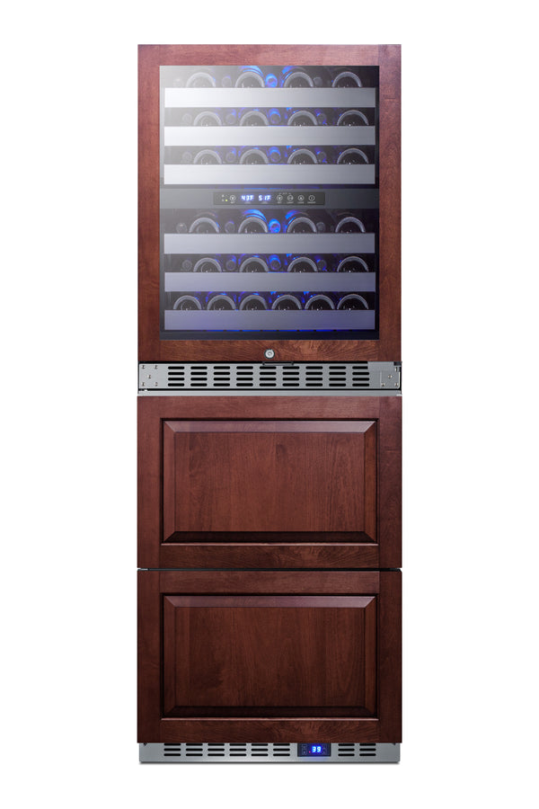 Accucold 24" Wide Combination built-in/freestanding Upright Dual Zone Wine Cellar and 2-drawer Refrigerator, Panel-ready Front (Model SWCDAR24PNRLHD)