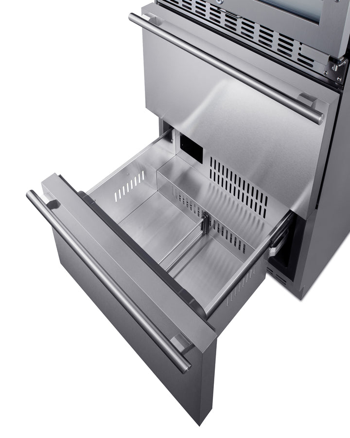 24" Wide Combination built-in/freestanding Upright Dual Zone Glass Door Wine Cellar and 2-drawer Refrigerator in Stainle