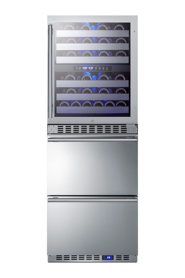 Accucold 24" Wide Combination built-in/freestanding Upright Dual Zone Glass Door Wine Cellar and 2-drawer Refrigerator in Stainle (Model SWCDAR24)