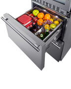 24" Wide Combination built-in/freestanding Upright Dual Zone Glass Door Wine Cellar and 2-drawer Refrigerator in Stainle