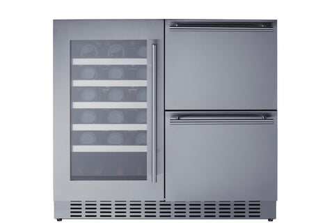 36" Wide Undercounter Dual Zone Wine Cellar and Drawer Refrigerator