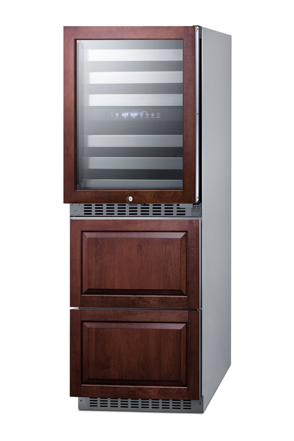 24" Wide Combination built-in/freestanding Upright Dual Zone Wine Cellar and 2-drawer Refrierator-freezer, Panel-ready F