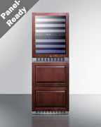 24" Wide Combination built-in/freestanding Upright Dual Zone Wine Cellar and 2-drawer Refrierator-freezer, Panel-ready F