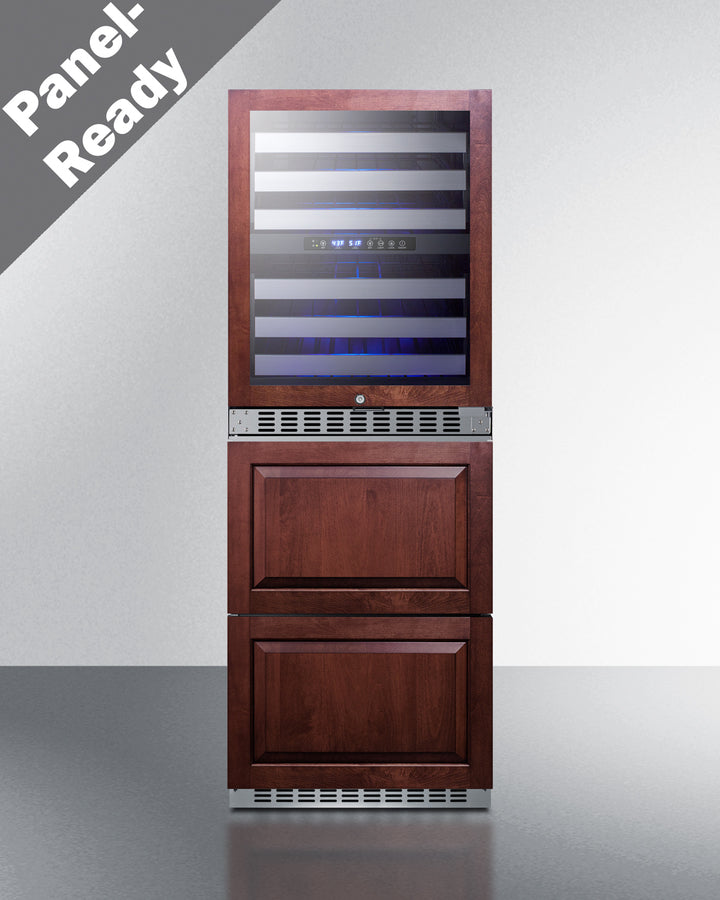 24" Wide Combination built-in/freestanding Upright Dual Zone Wine Cellar and 2-drawer Refrierator-freezer, Panel-ready F