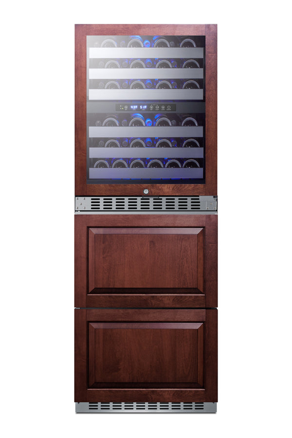 24" Wide Combination built-in/freestanding Upright Dual Zone Wine Cellar and 2-drawer Refrierator-freezer, Panel-ready F