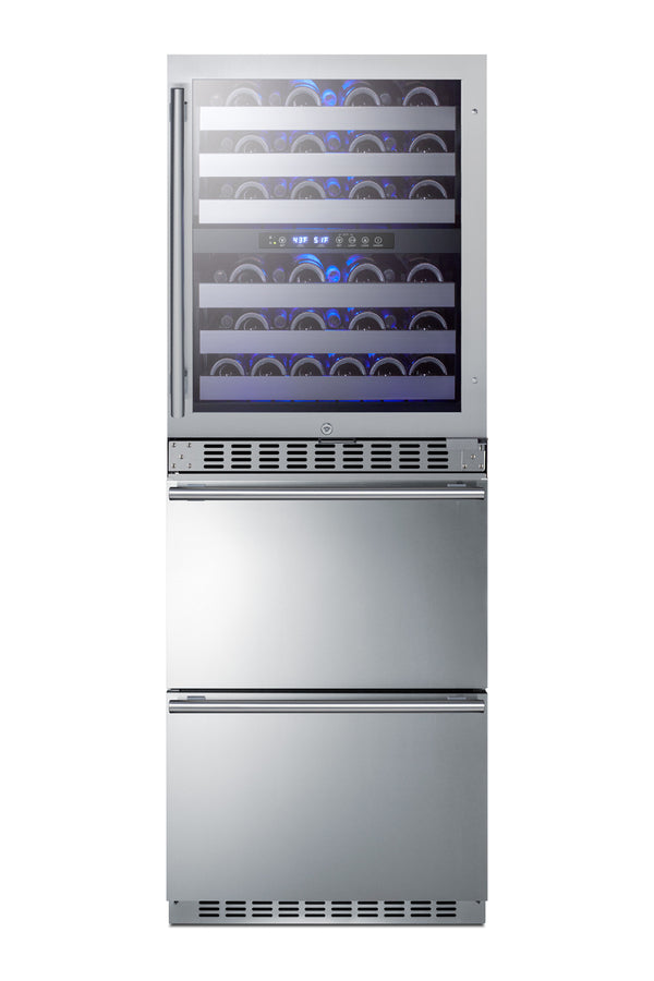 Accucold 24" Wide Combination built-in/freestanding Upright Dual Zone Glass Door Wine Cellar and 2-drawer Refrigerator-freezer In (Model SWCDRF24LHD)