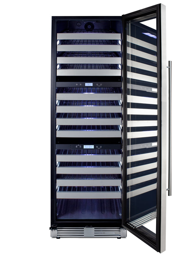 Accucold Commercially approved triple zone wine cellar for built-in or freestanding use with seamless stainless steel door and fu (Model SWCP1988T)