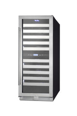 Commercially approved dual zone wine cellar for built-in or freestanding use with seamless stainless steel door and full