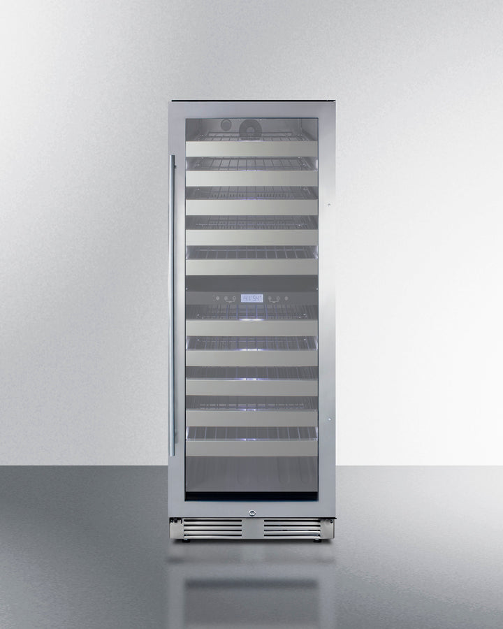 Commercially approved dual zone wine cellar for built-in or freestanding use with seamless stainless steel door and full