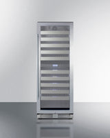 Commercially approved dual zone wine cellar for built-in or freestanding use with seamless stainless steel door and full