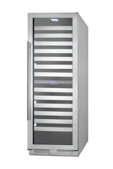 Commercially approved dual zone wine cellar for built-in or freestanding use with seamless stainless steel door and full