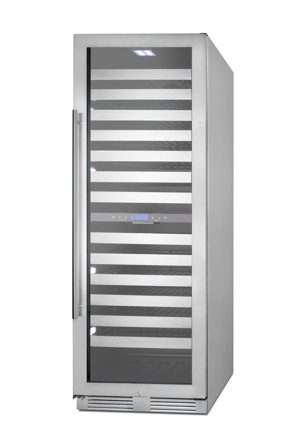Commercially approved dual zone wine cellar for built-in or freestanding use with seamless stainless steel door and full