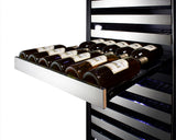 Commercially approved dual zone wine cellar for built-in or freestanding use with seamless stainless steel door and full