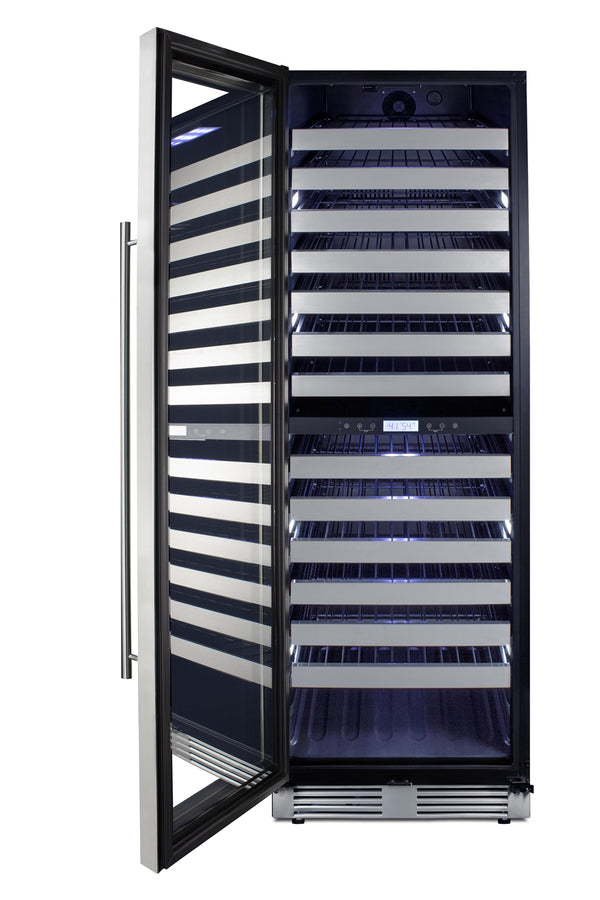 Accucold Commercially approved dual zone wine cellar for built-in or freestanding use with seamless stainless steel door and full (Model SWCP2163LHD)