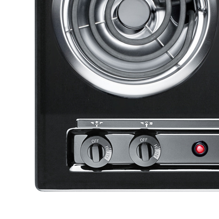 30" wide 220V electric coil cooktop in black porcelain finish