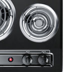 30" wide 220V electric coil cooktop in black porcelain finish