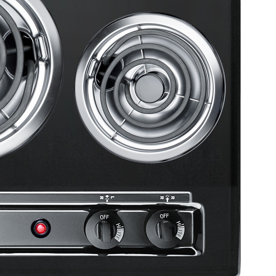 30" wide 220V electric coil cooktop in black porcelain finish