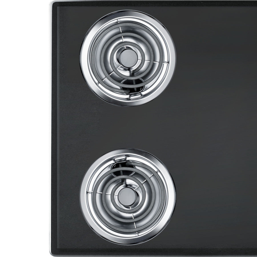 30" wide 220V electric coil cooktop in black porcelain finish
