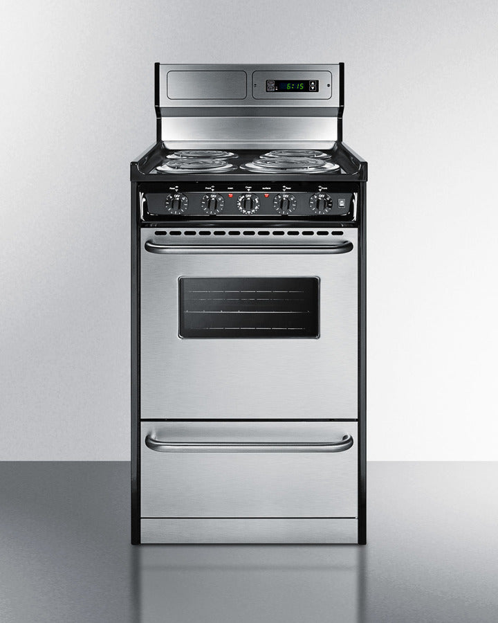 20" Wide Deluxe Electric Coil Range in Stainless Steel with High Backguard