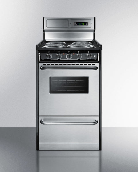 20" Wide Deluxe Electric Coil Range in Stainless Steel with High Backguard