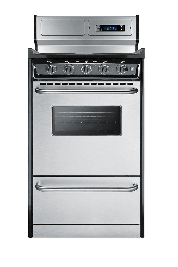 20" Wide Deluxe Electric Coil Range in Stainless Steel with High Backguard