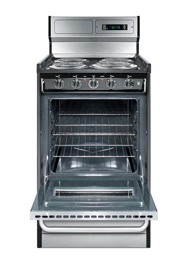 20" Wide Deluxe Electric Coil Range in Stainless Steel with High Backguard