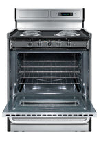 30" Wide Deluxe Electric Coil Range in Stainless Steel with High Backguard - Open
