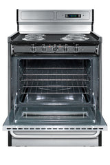 30" Wide Deluxe Electric Coil Range in Stainless Steel with High Backguard - Open