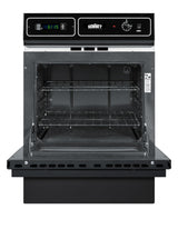 Black glass 220V electric wall oven with digital clock/timer and oven window; for cutouts 22 3/8" wide by 34 1/8" high - Open