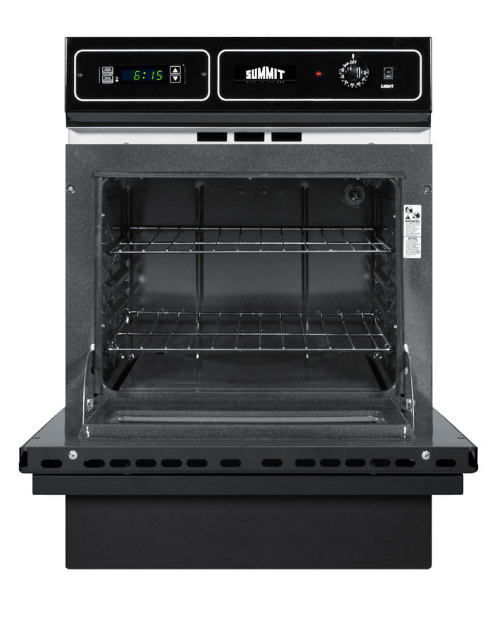 Black glass 220V electric wall oven with digital clock/timer and oven window; for cutouts 22 3/8" wide by 34 1/8" high - Open