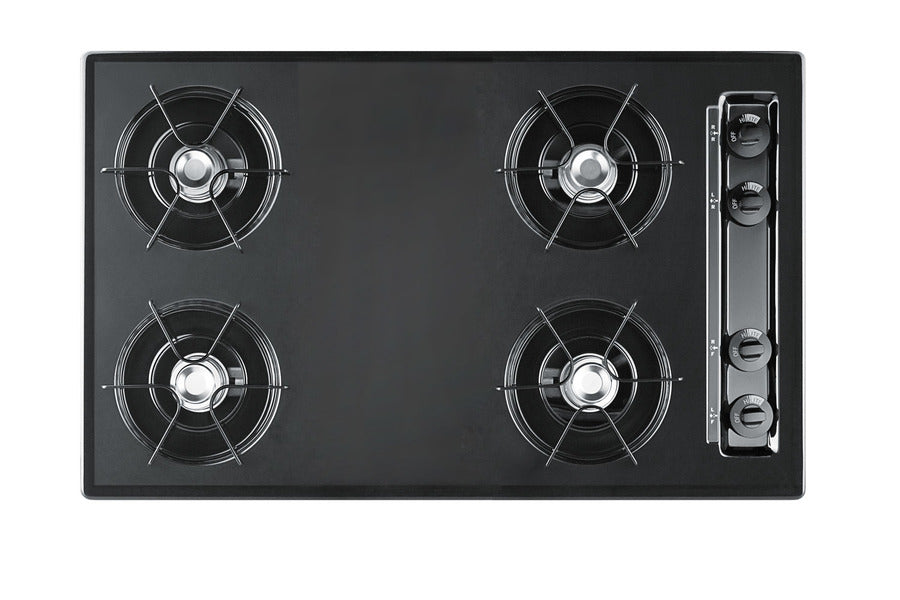 Accucold 30" Wide Open Burner Gas Cooktop in Black with Spark Ignition