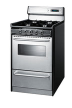 20" Wide Gas Range in Stainless Steel, Open Burners and clock/timer on High Backguard