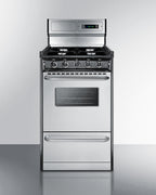 20" Wide Gas Range in Stainless Steel, Open Burners and clock/timer on High Backguard