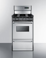 20" Wide Gas Range in Stainless Steel, Open Burners and clock/timer on High Backguard