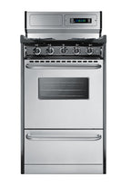 20" Wide Gas Range in Stainless Steel, Open Burners and clock/timer on High Backguard