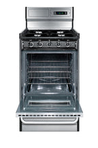 20" Wide Gas Range in Stainless Steel, Open Burners and clock/timer on High Backguard