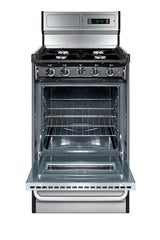 20" Wide Gas Range in Stainless Steel, Open Burners and clock/timer on High Backguard